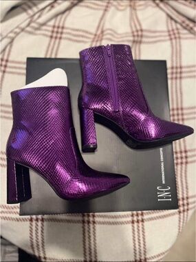 INC International Concepts Metallic Purple Pointed Block Heel Booties